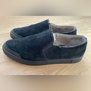 Frye Gemma Black Suede Slip-On Shoes with shearling Lining